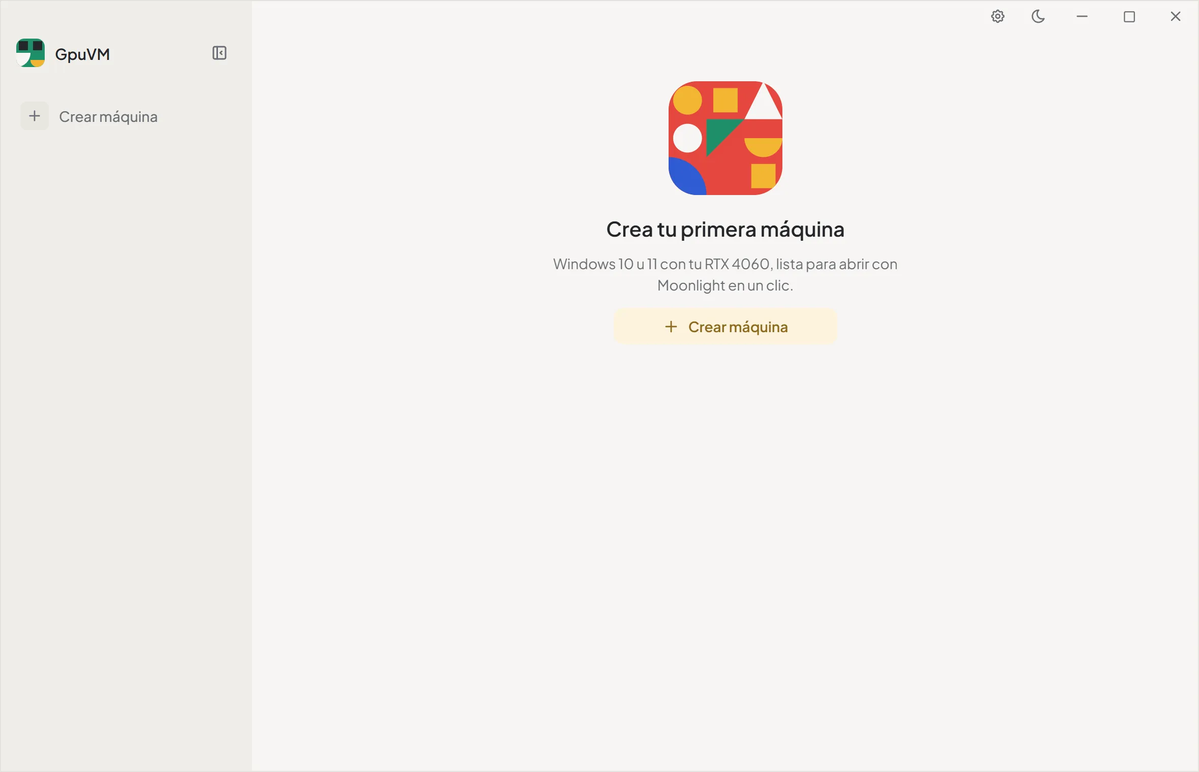 Pantalla vacía que invita a crear la primera máquina