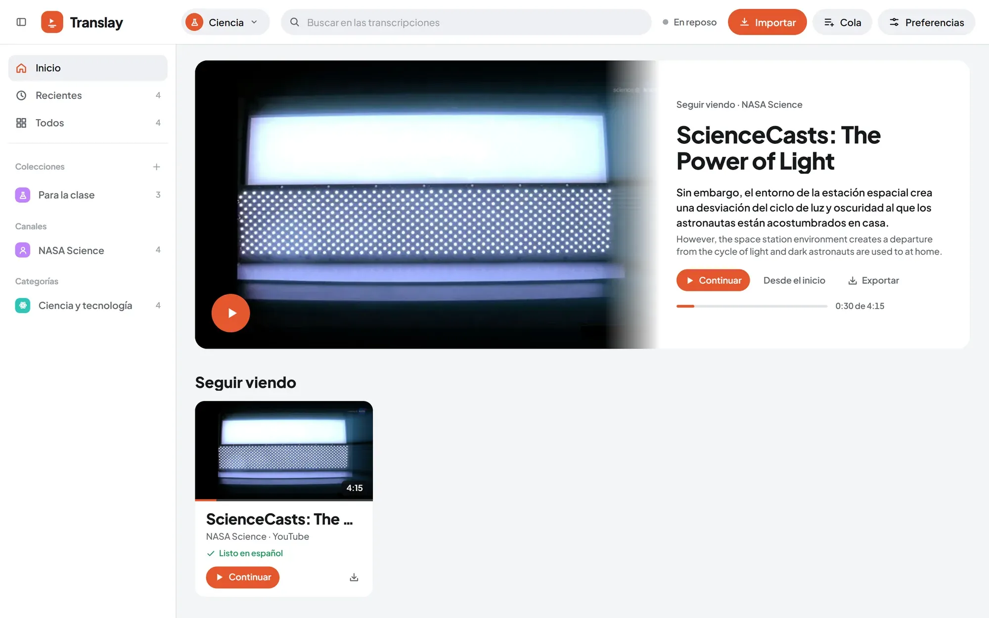 The home page in light mode