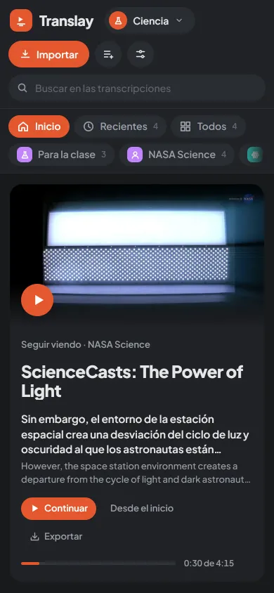The home page on a phone, with the collections as tabs